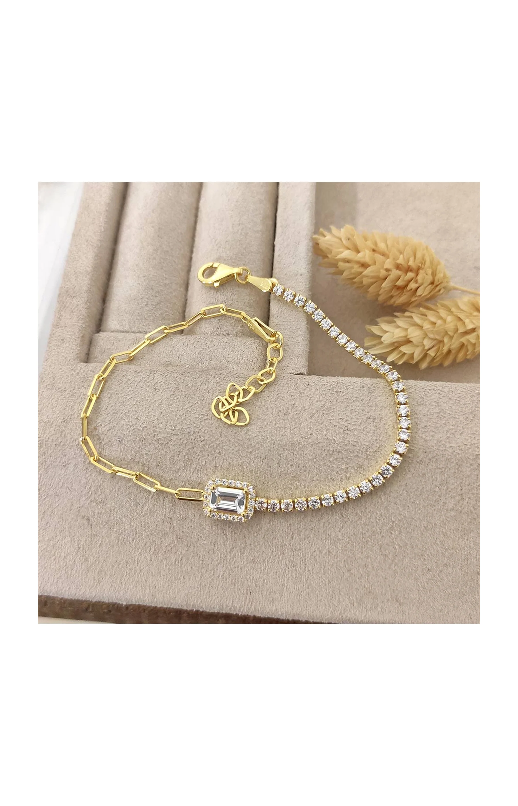 Bracelet doré - Argent 925 & zircon baguette - Image 2