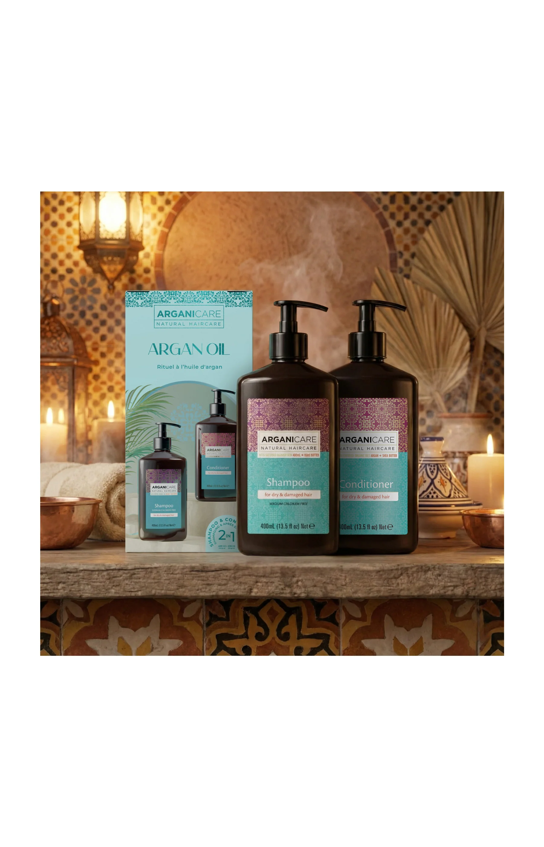 Coffret shampoing & après-shampoing ultra-nourrissant - Argan & karité - Cheveux bouclés - 2 x 400 ml - Image 2