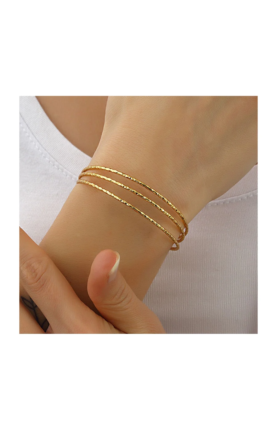 Bracelet ajustable - 3 rangs - Laiton plaqué or - Image 2