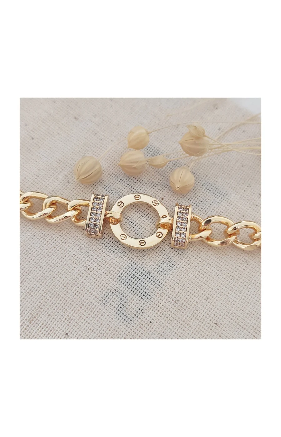 Bracelet - Laiton plaqué or & zircons - Image 3