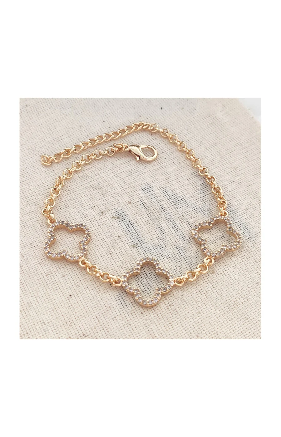 Bracelet trèfle - Laiton plaqué or & zirconium - Image 2