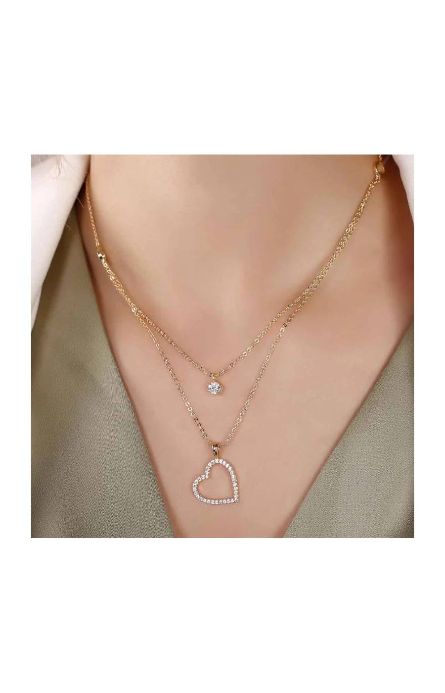 Collier coeur - Laiton plaqué or & zircons - Image 2