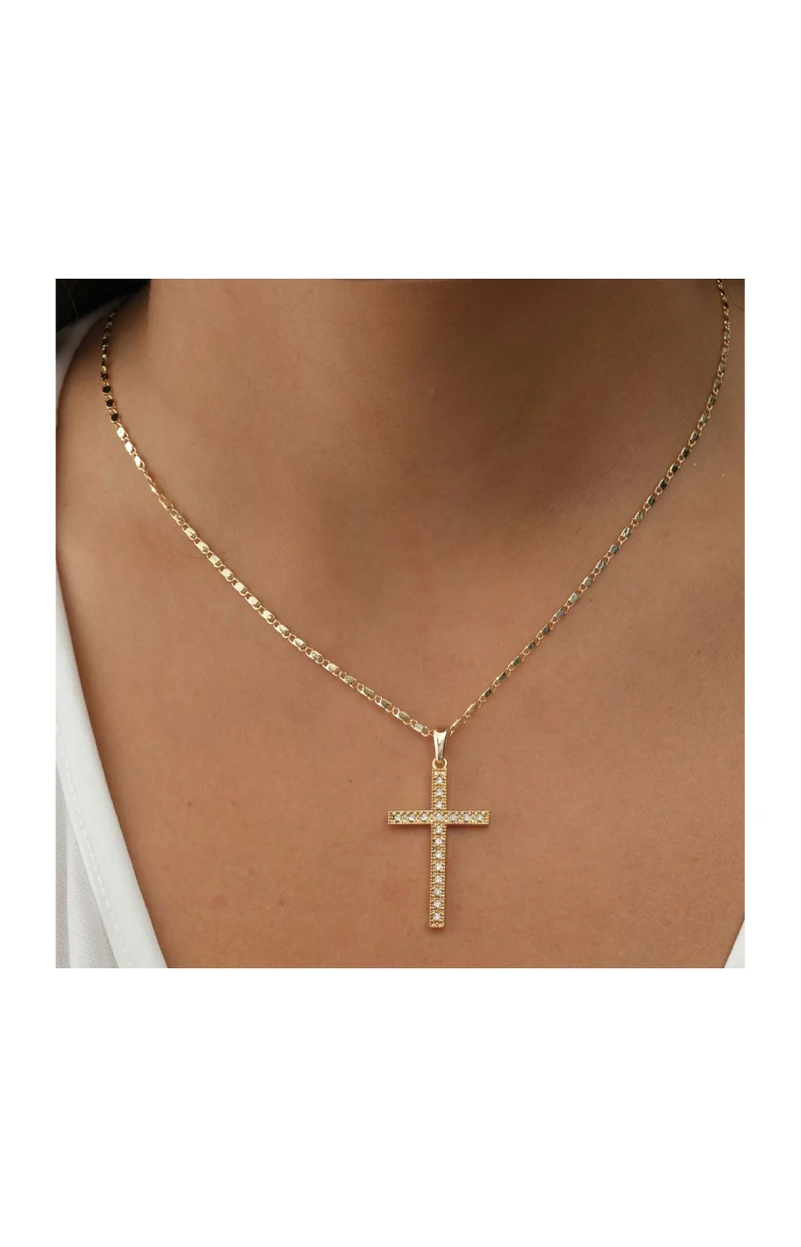 Collier croix - Laiton plaqué or & zircons - Image 2