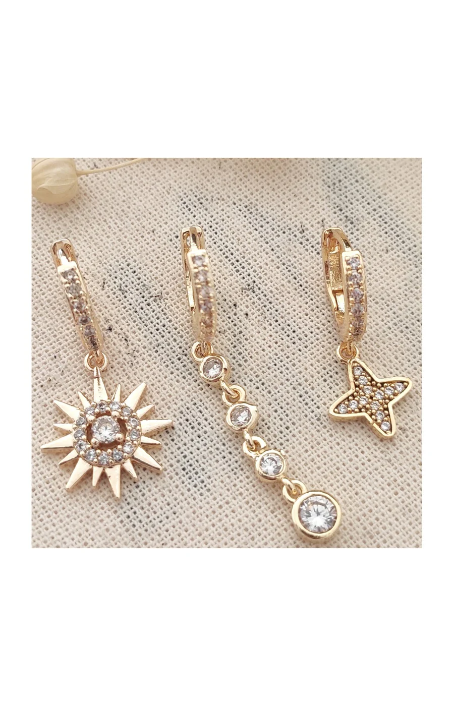 Trio de boucles d'oreilles - Laiton plaqué or & zircons