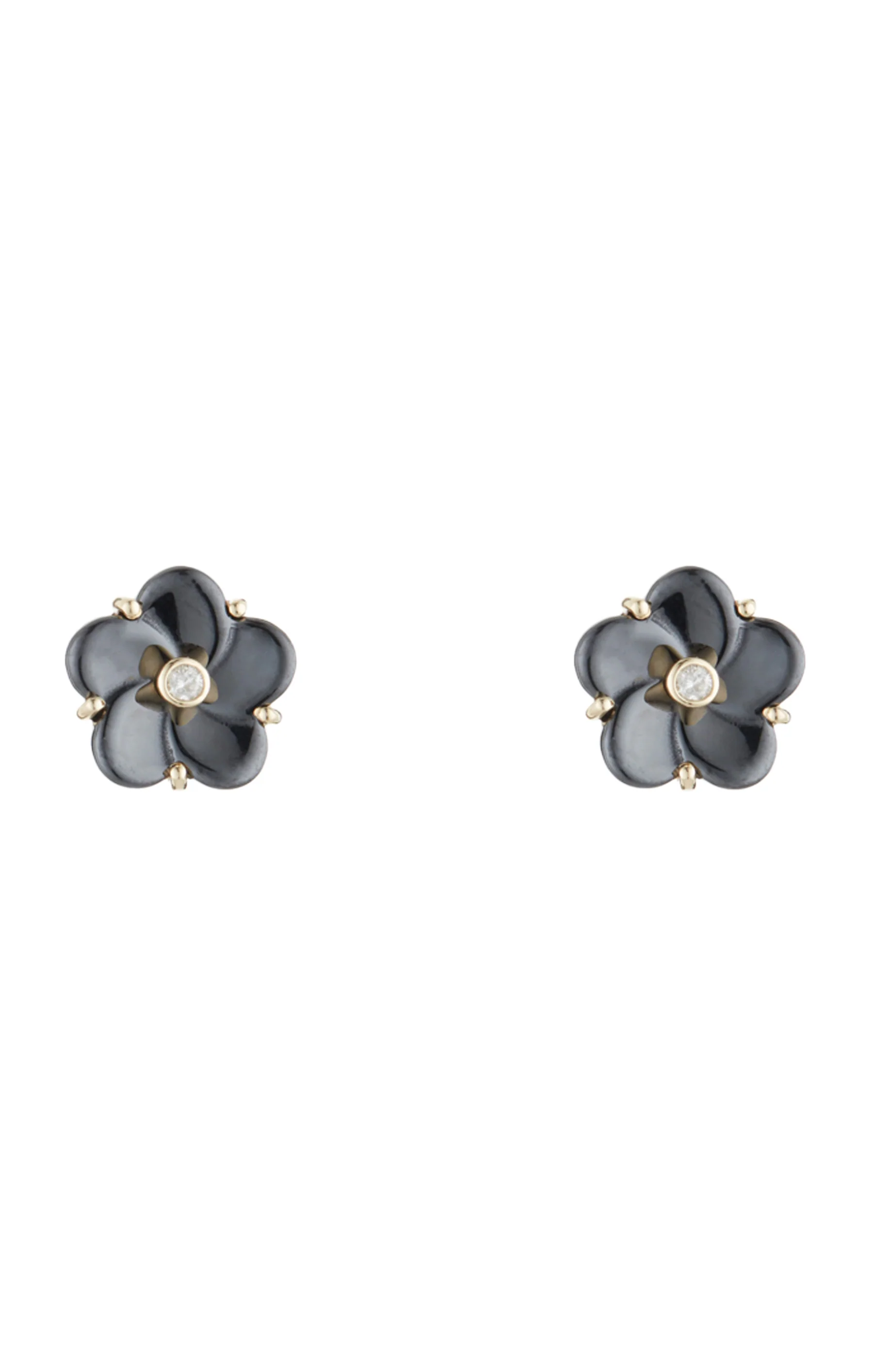 Boucles d'oreilles Fleur noir - Or jaune 375/1000, diamant & céramique