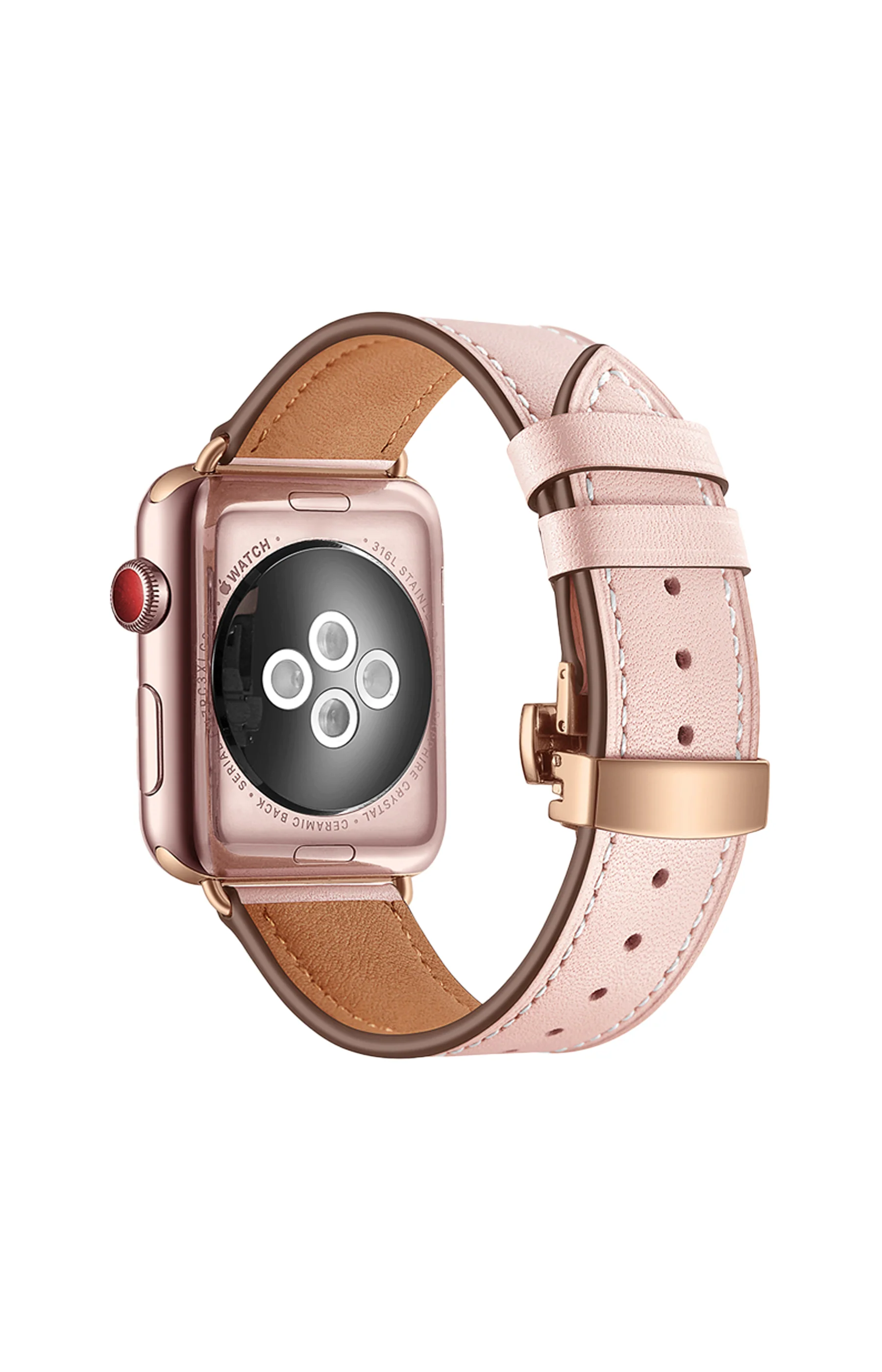 Bracelet montres connectées - Cuir - Rose - Image 2