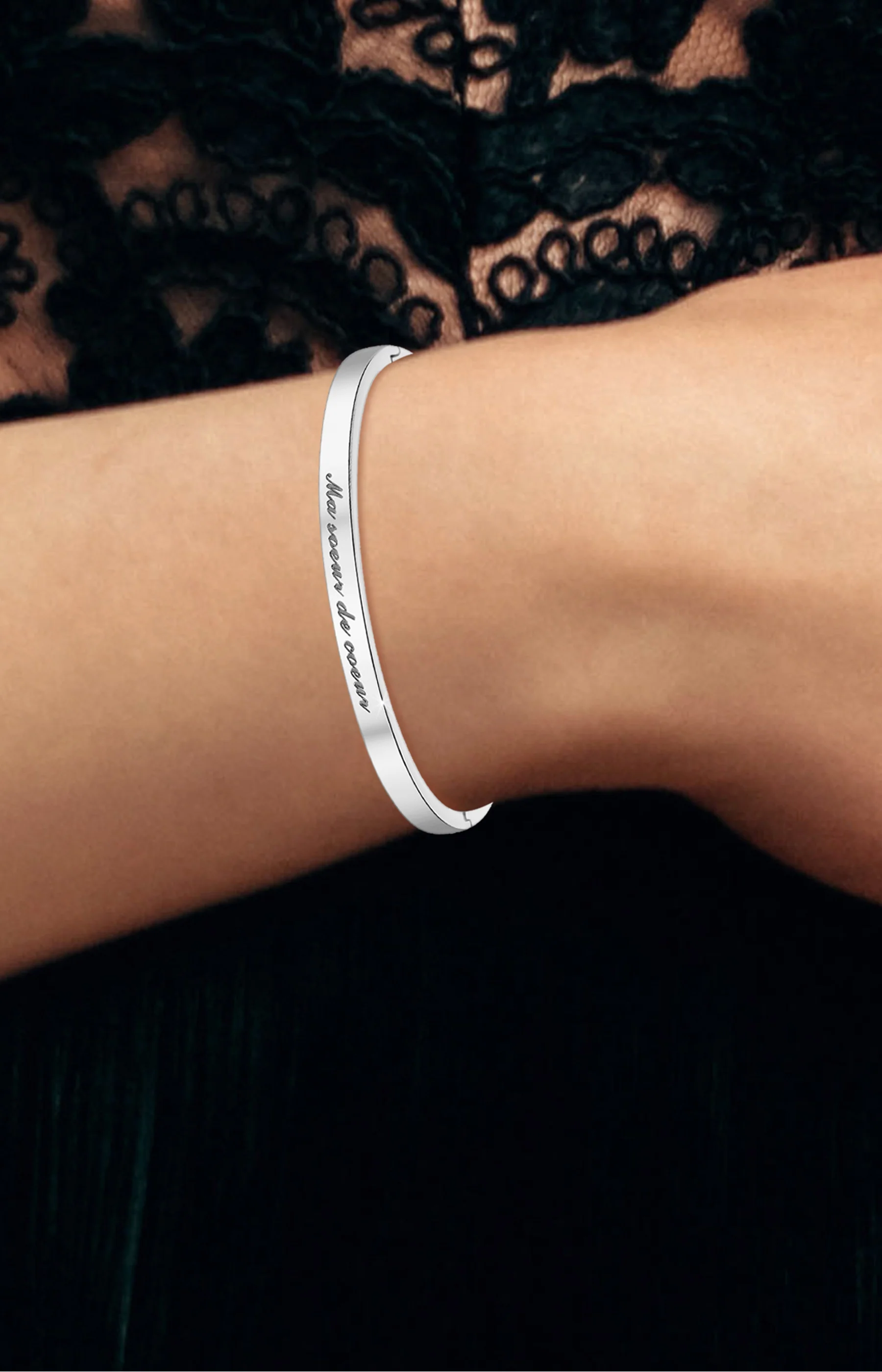 Bracelet "Ma sœur de cœur" - Acier rhodié - Argenté - Image 2