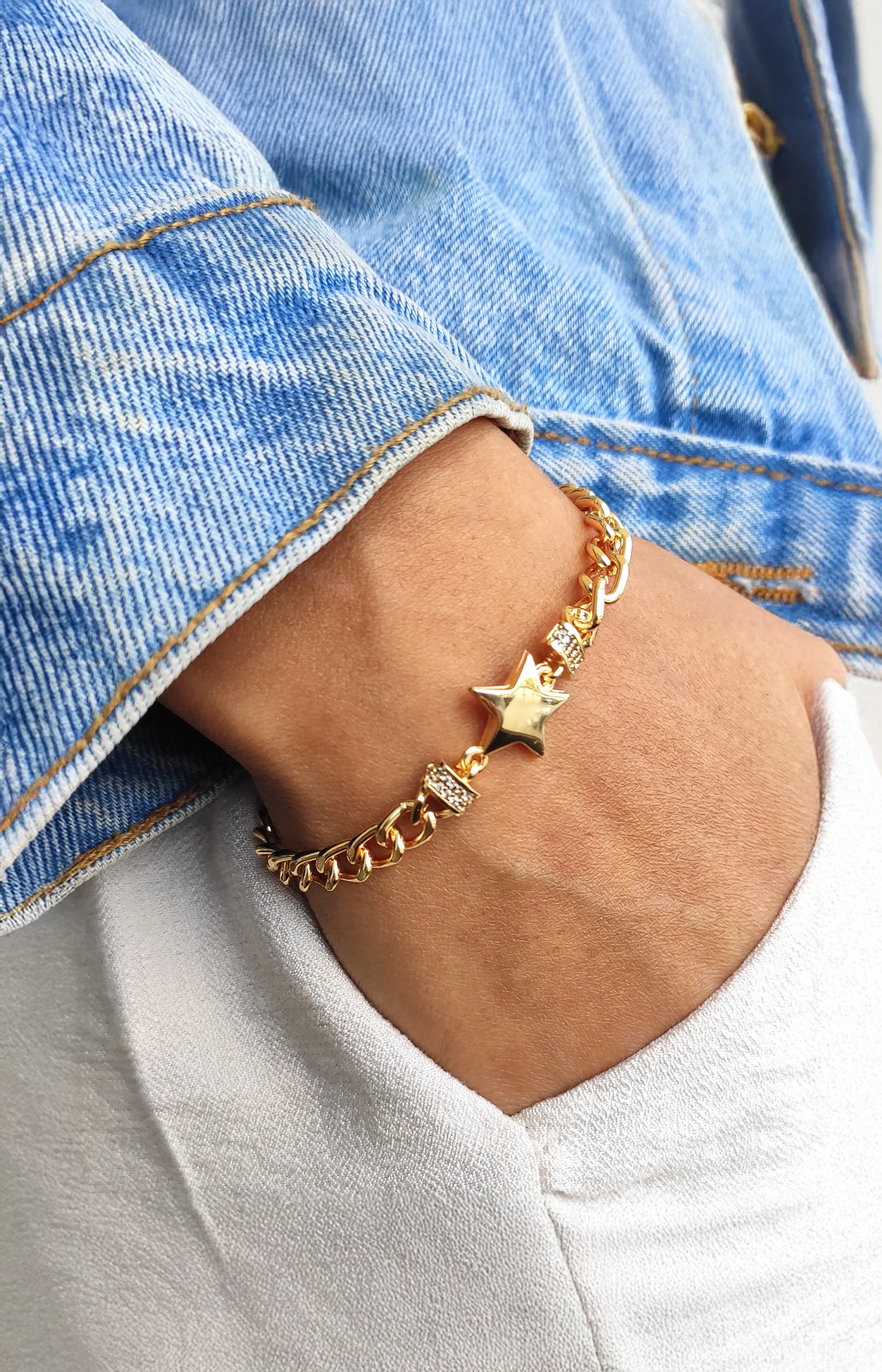Bracelet étoile - Laiton plaqué or & zircon - Image 2