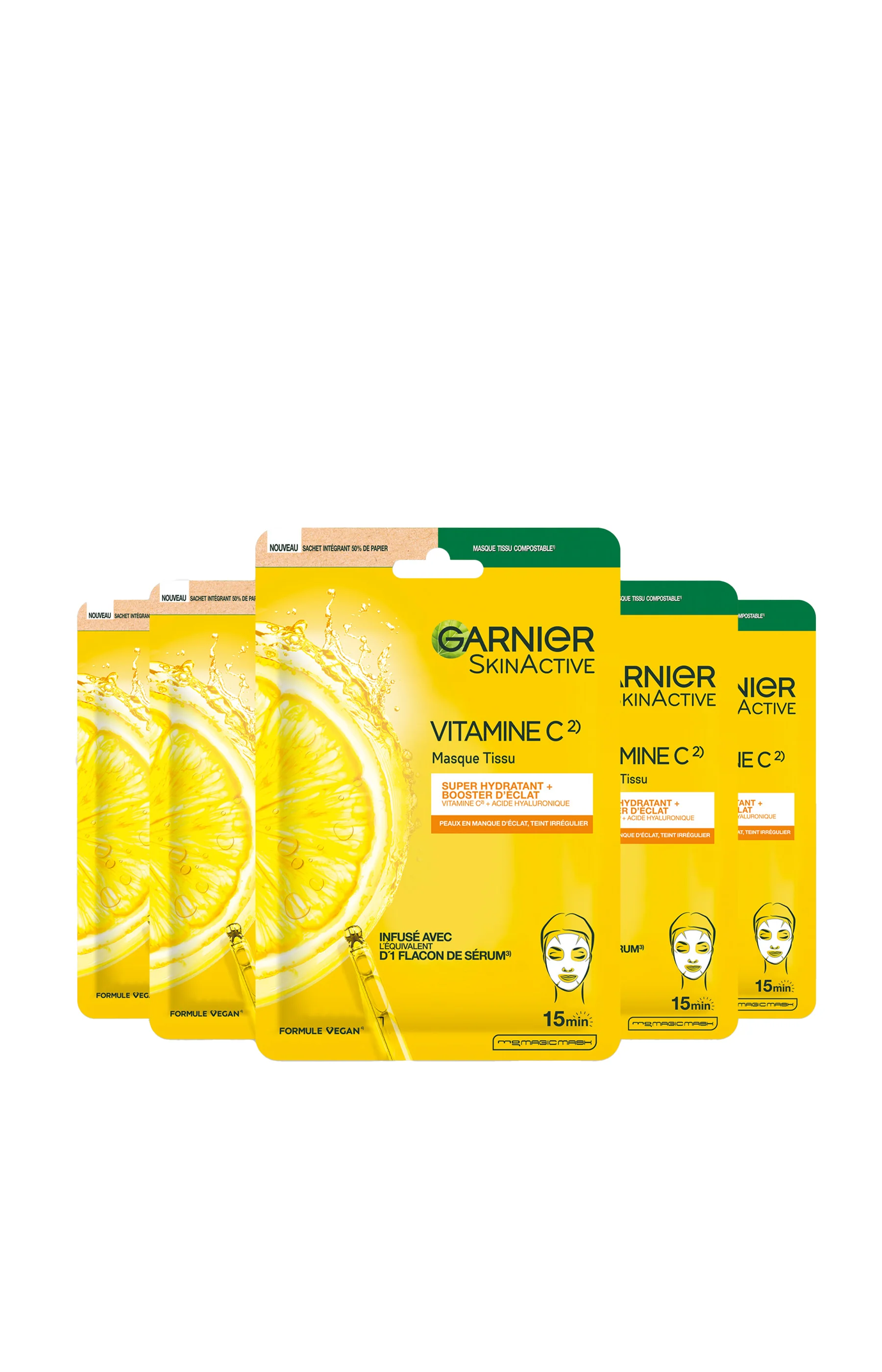 Masques tissu - Vitamine C & acide hyaluronique - Peau terne - x 5
