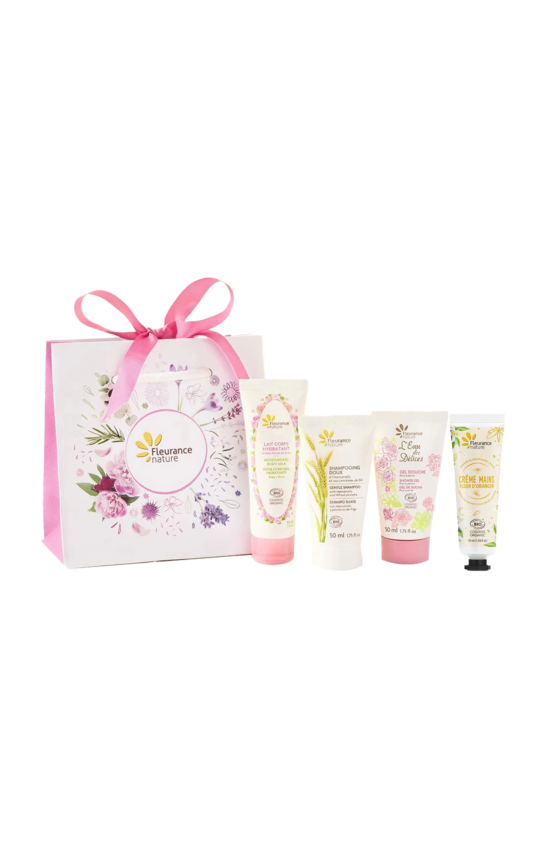 Coffret trio de voyage - Lait corps, shampoing & gel douche + 1 crème mains offerte