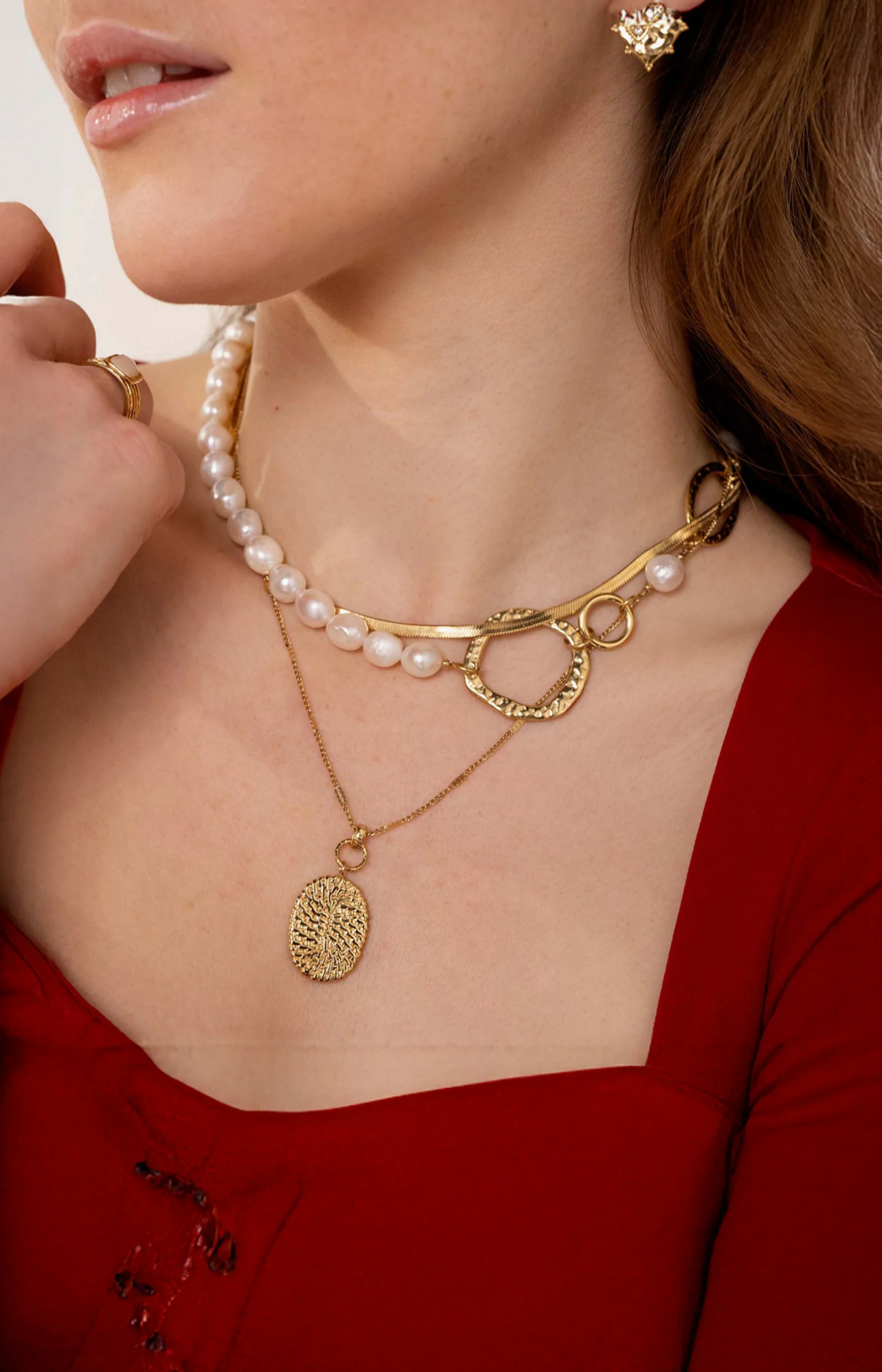 Collier double rangs avec pendentif - Acier inoxydable - Doré - Image 3