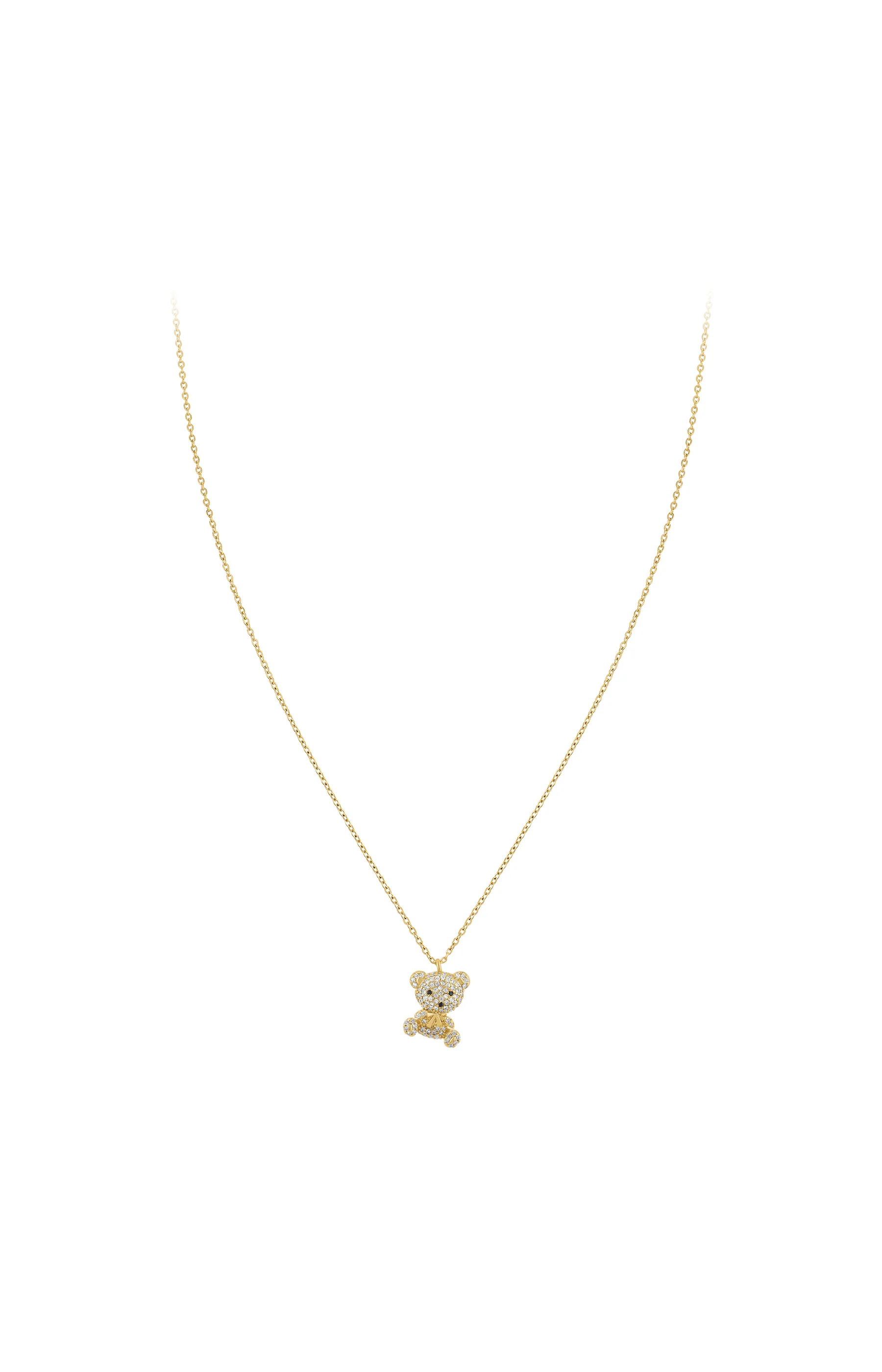 Collier pendentif ourson - Alliage & zirconium - Doré - Image 2