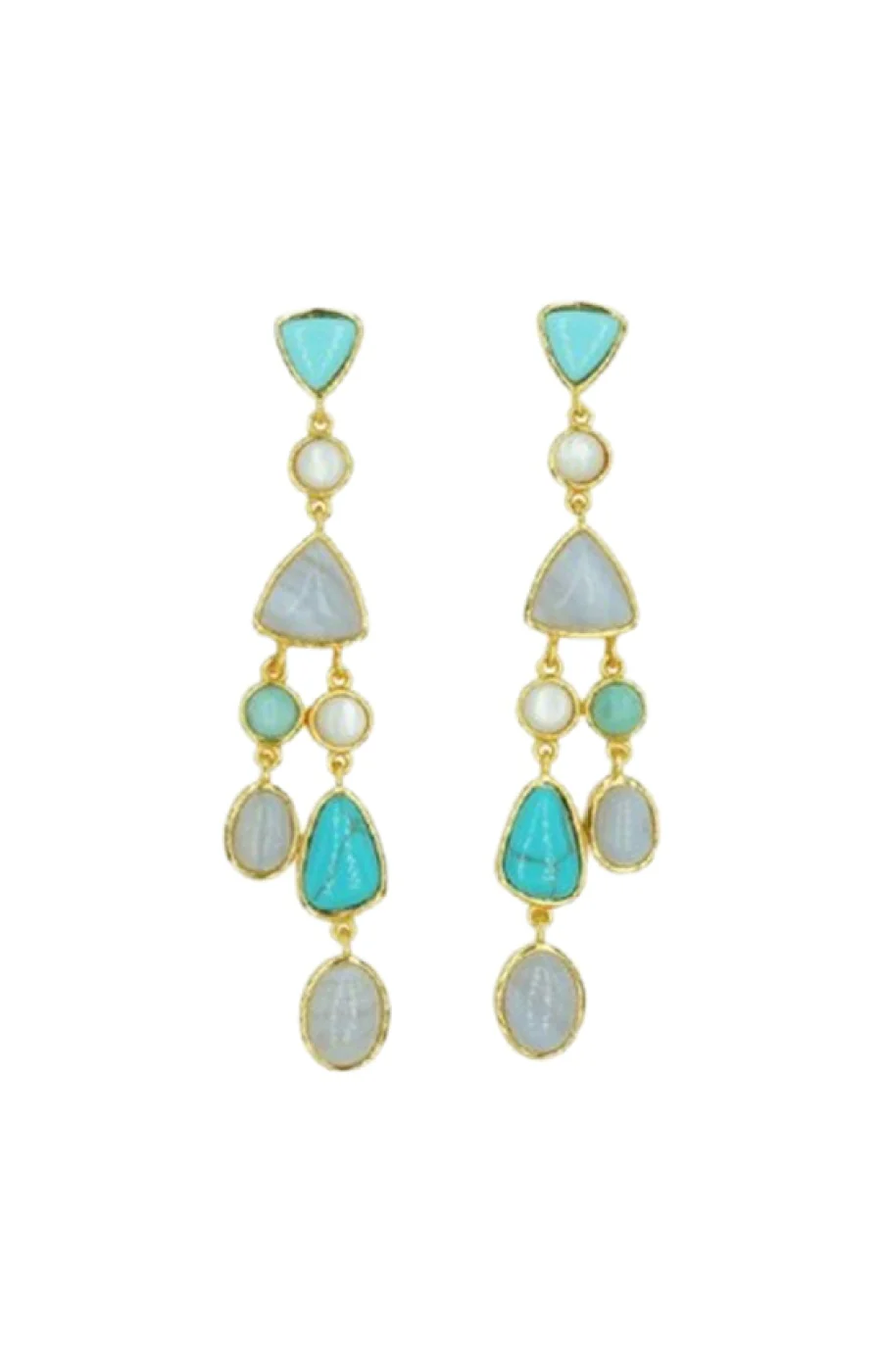 Boucles d'oreilles pendantes - Alliage doré - Turquoise