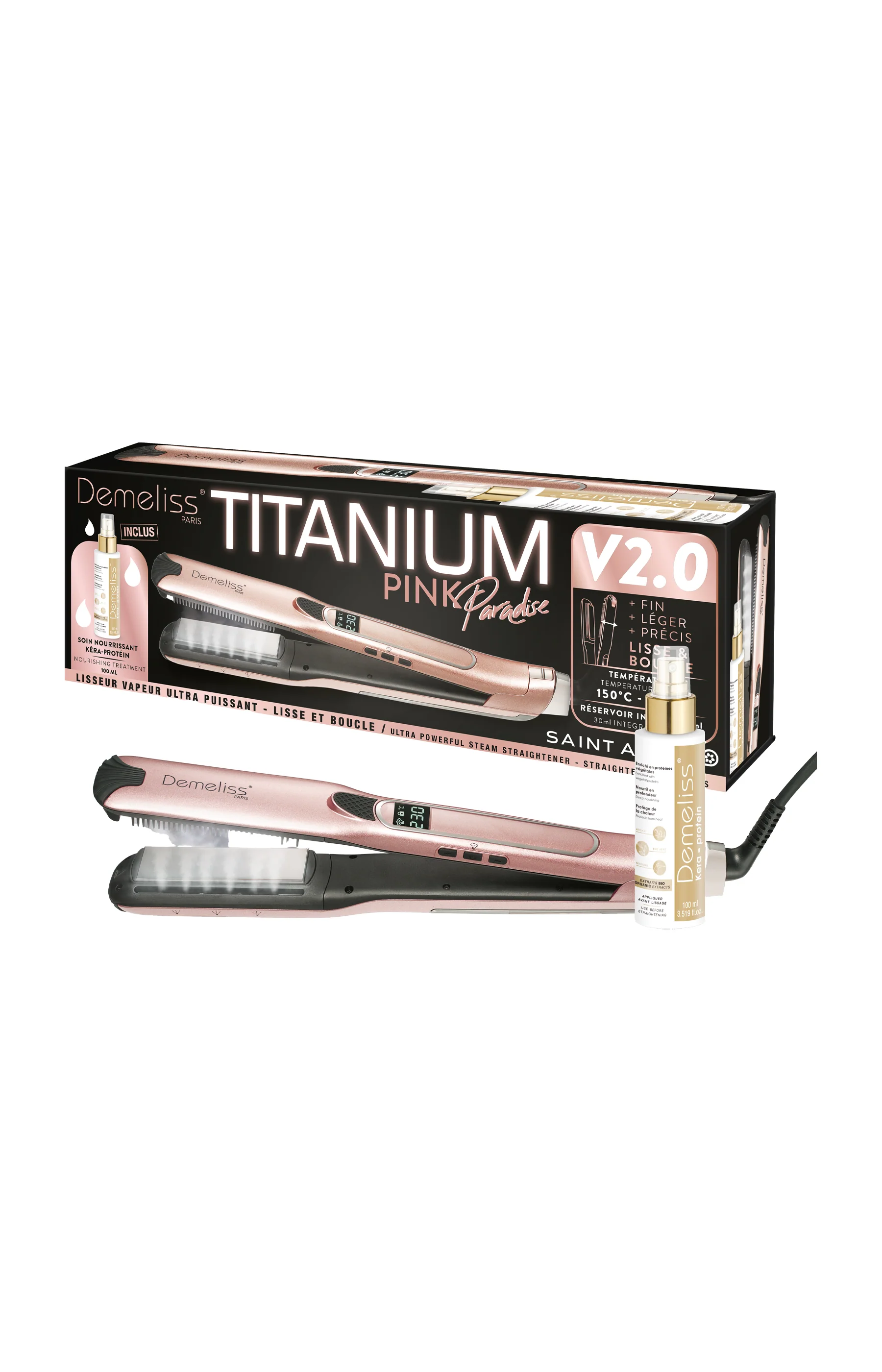 Lisseur professionnel - Plaques titanium - 230°C - Rose - Image 3