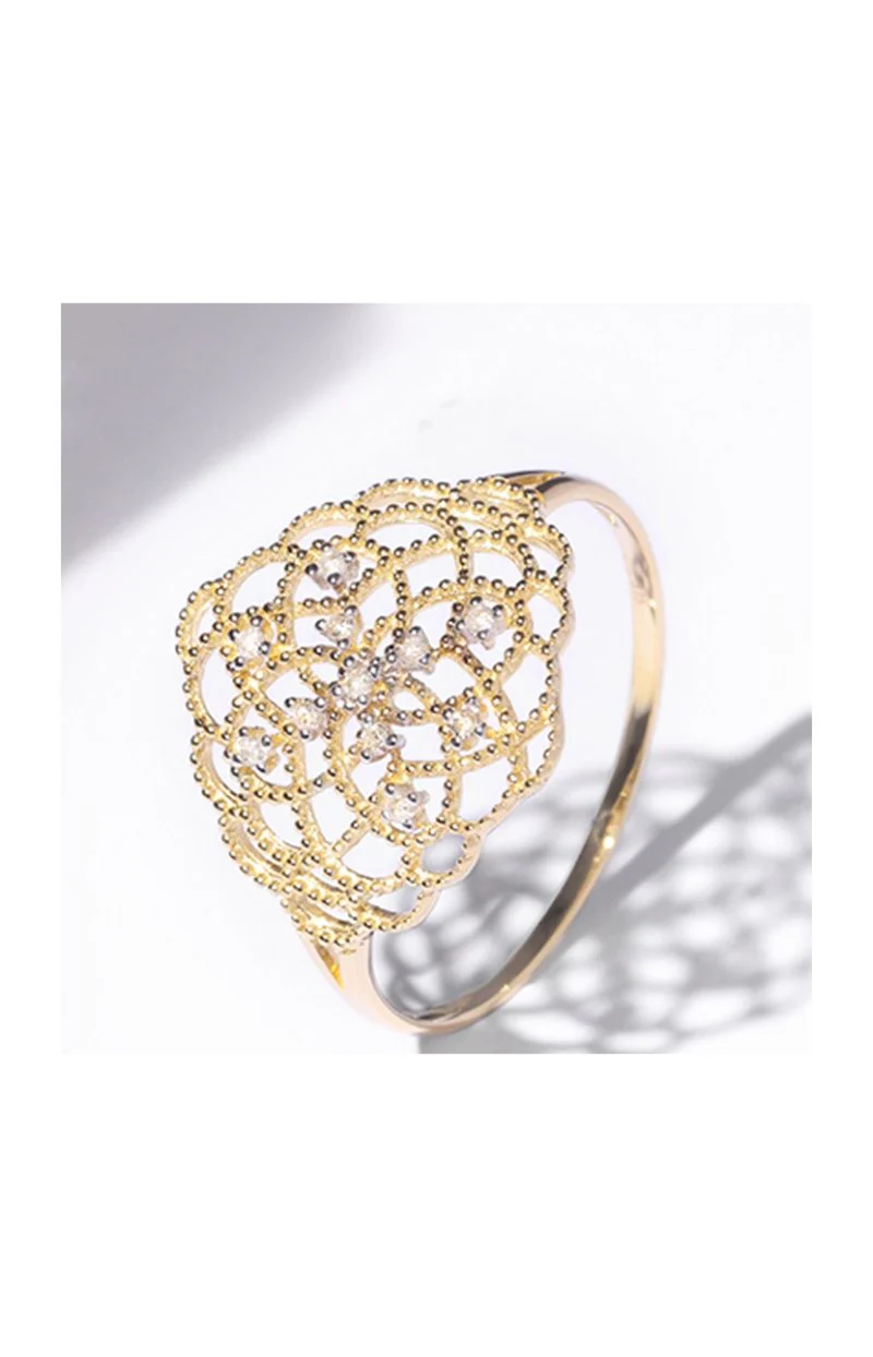 Bague Dentelle - Or jaune 375/1000 & diamant - 50 mm