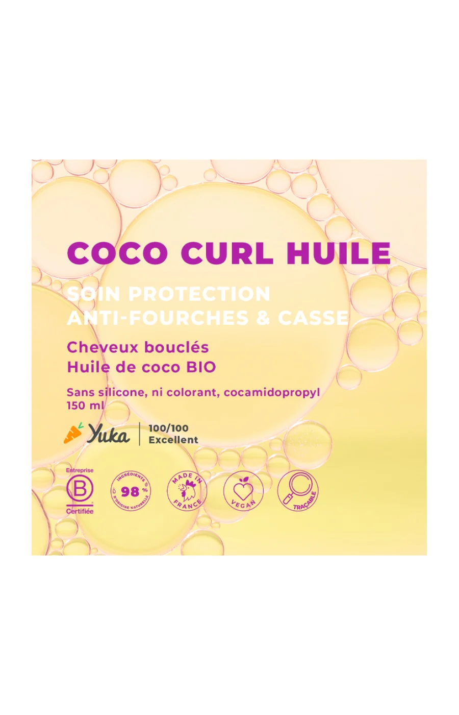 Huile anti-fourche - Huile de coco bio - Cheveux ondulés à bouclés - 150 ml - Image 2