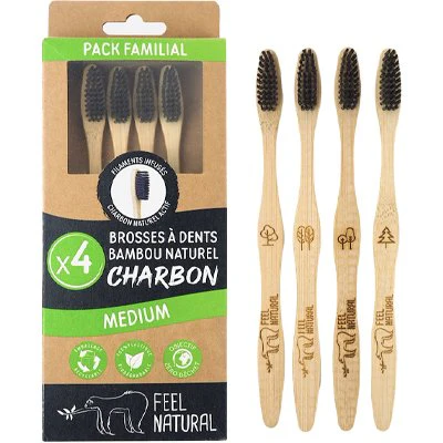 Lot brosses à dents charbon -Medium - 3 + 1 offerte