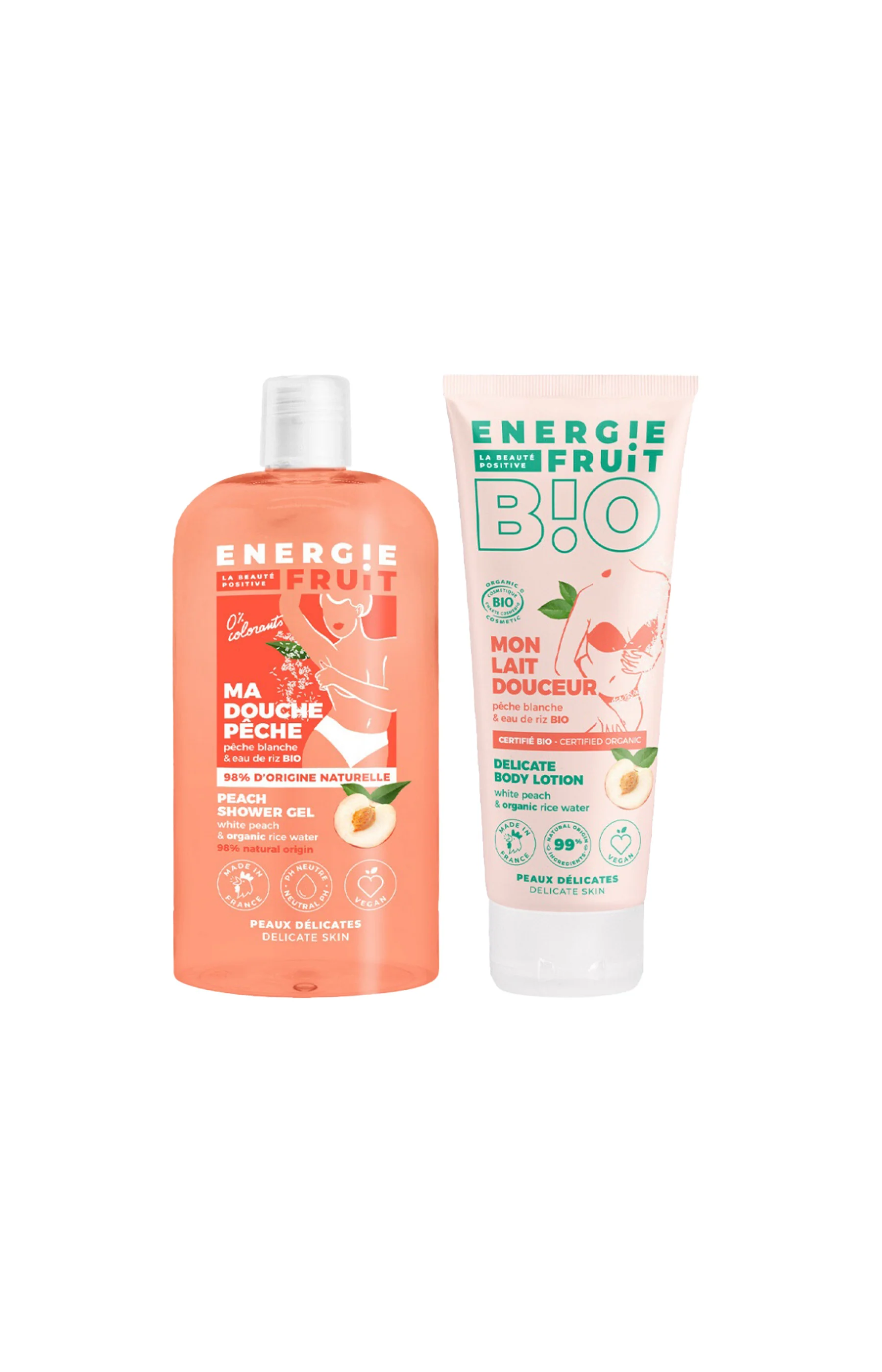 Gel douche & lait - Pêche blanche & eau de riz - 2 produits