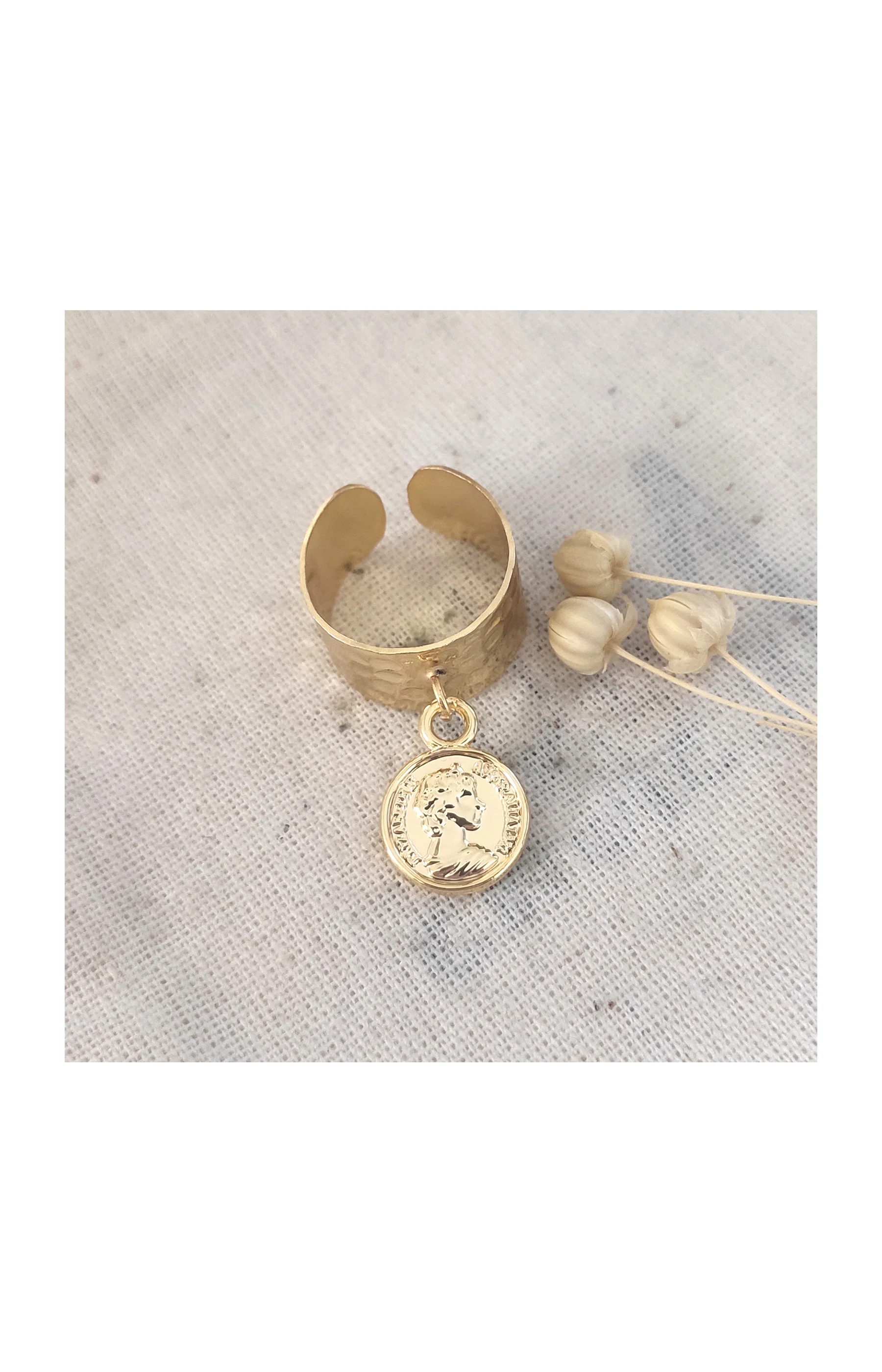 Bague ajustable avec pendentif pièce - Laiton plaqué or - Image 2