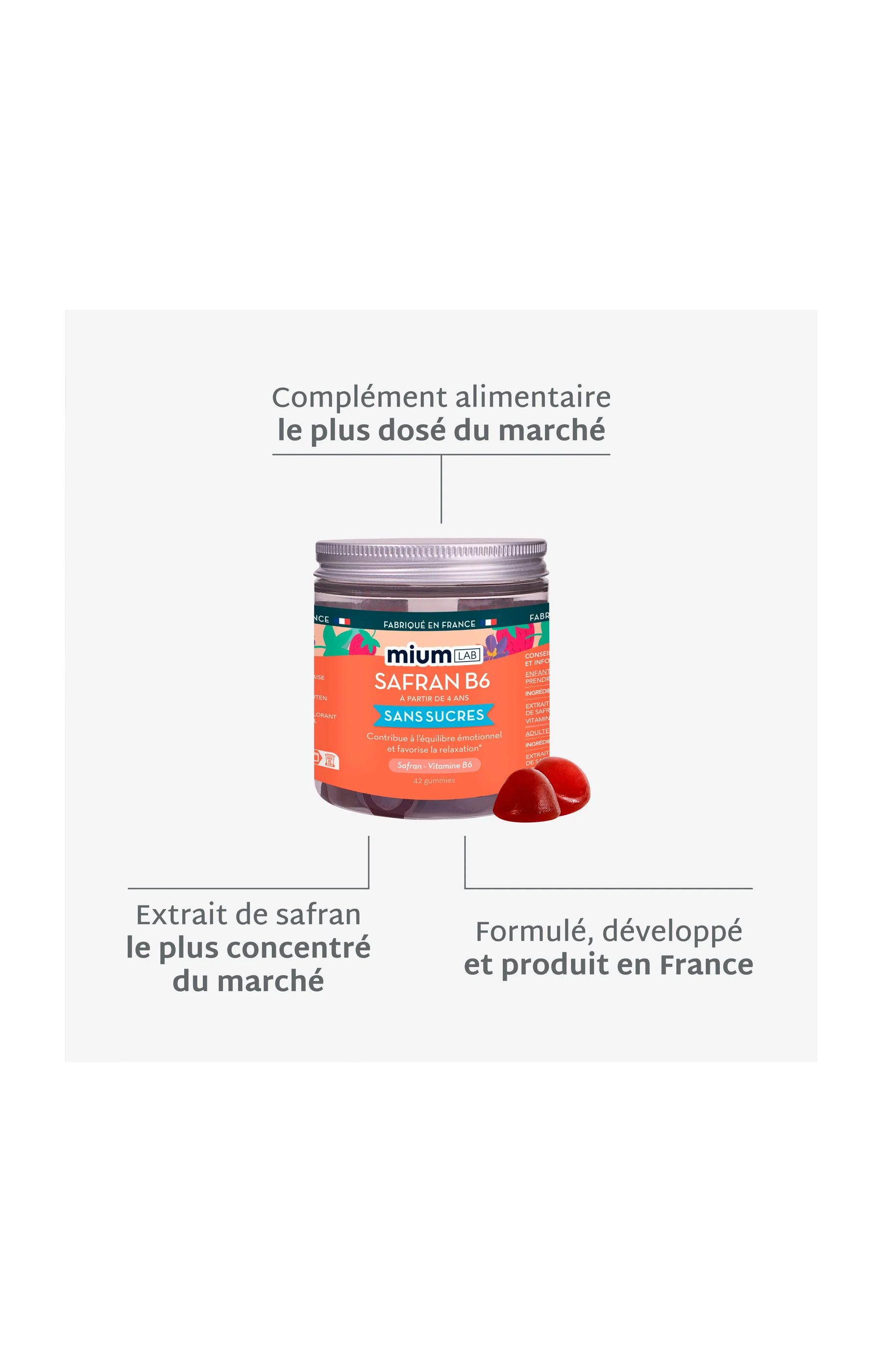 Gummies concentration & relaxation - Safran B6 - Sans sucres - Fraise - Enfant - 21 jours - Image 3