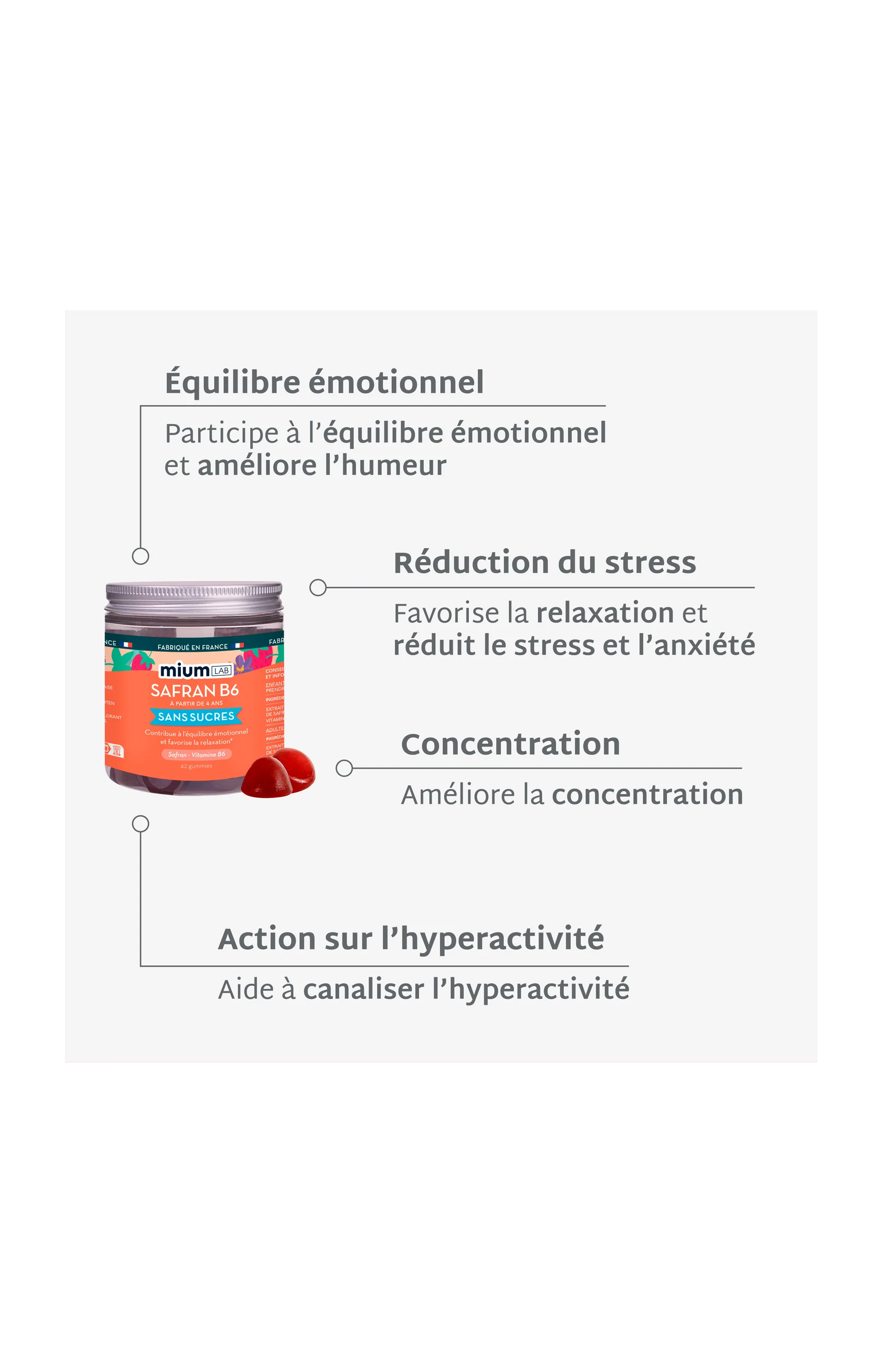 Gummies concentration & relaxation - Safran B6 - Sans sucres - Fraise - Enfant - 21 jours - Image 5