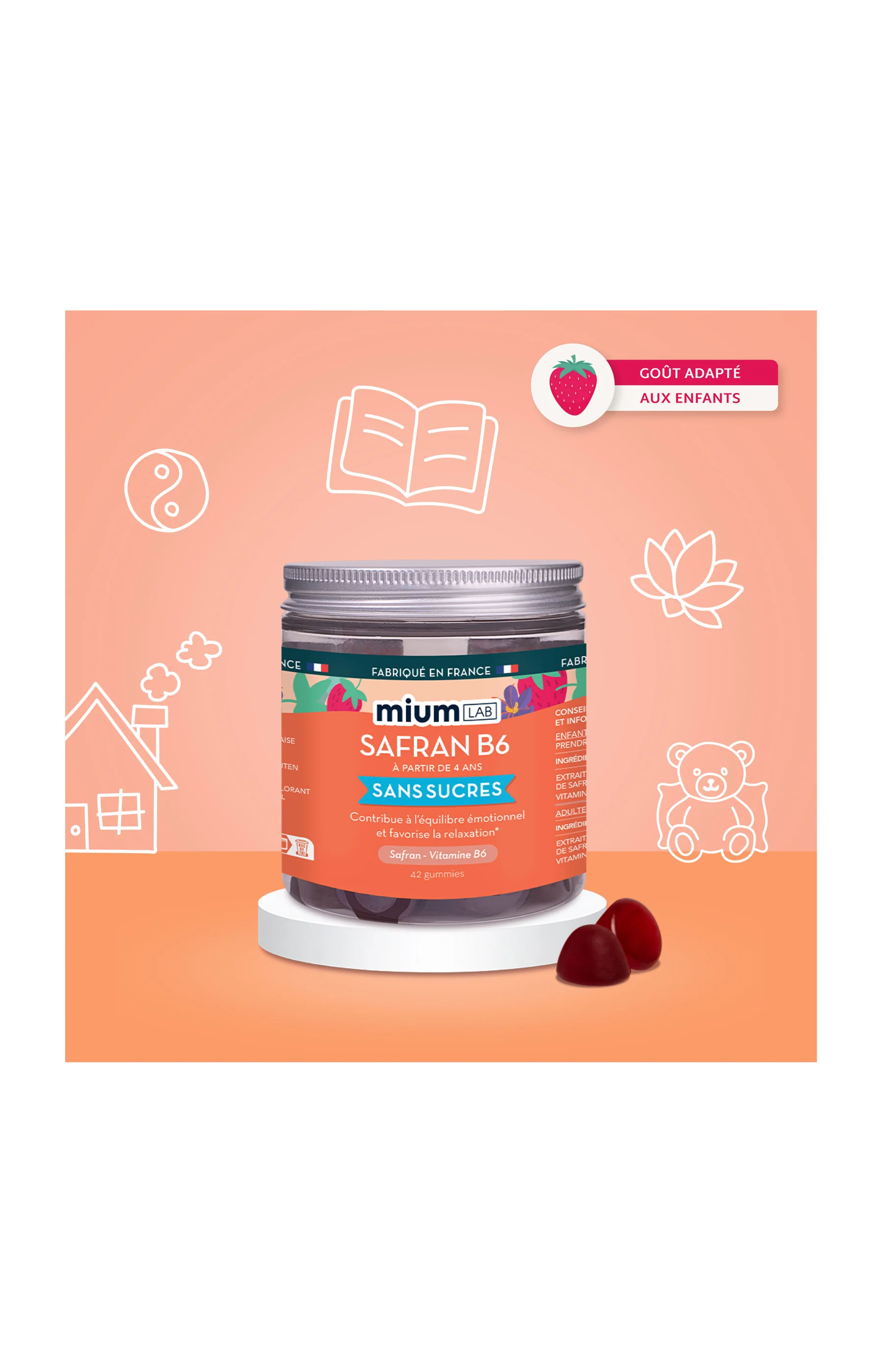Gummies concentration & relaxation - Safran B6 - Sans sucres - Fraise - Enfant - 21 jours - Image 7