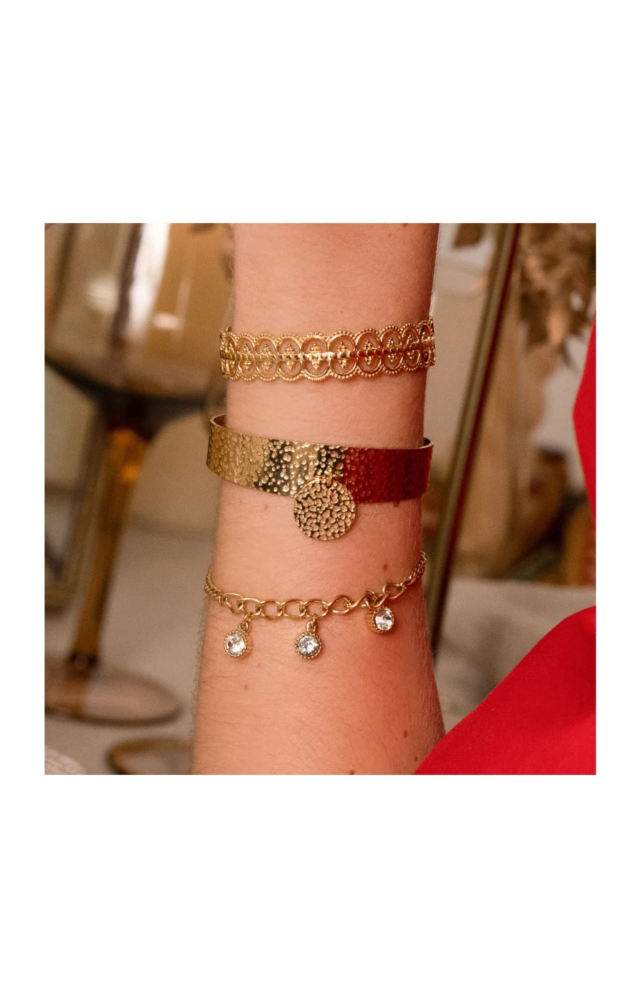 Bracelet - Acier inoxydable doré & zirconiums - Image 3