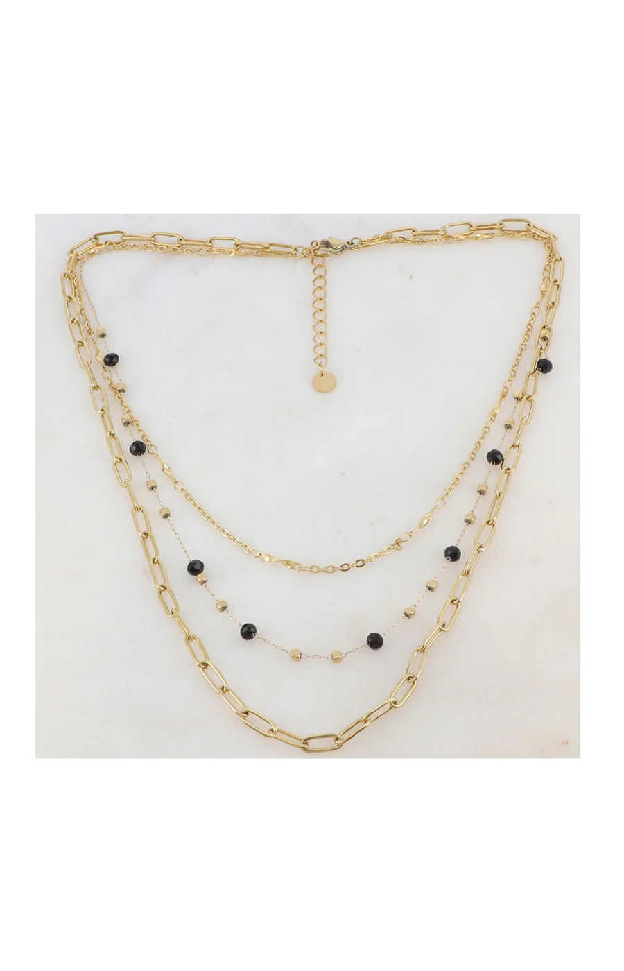 Collier 3 rangs - Acier inoxydable doré & pâtes de verre