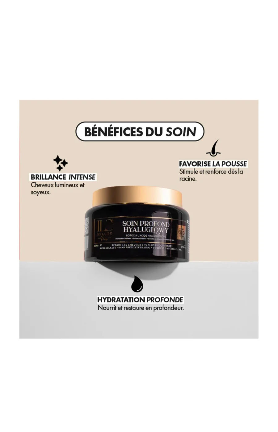 Soin profond hydratant - Cheveux ternes & cassants - Acide hyaluronique - 500 g - Image 3