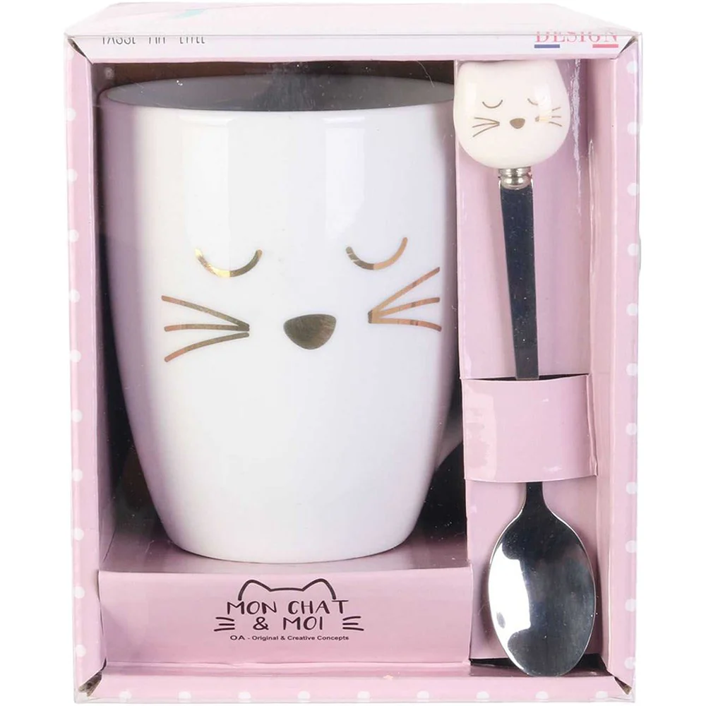 Mug avec cuillère chat - Blanc - Image 4