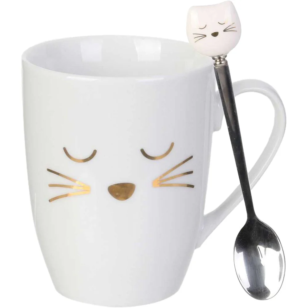 Mug avec cuillère chat - Blanc - Image 5