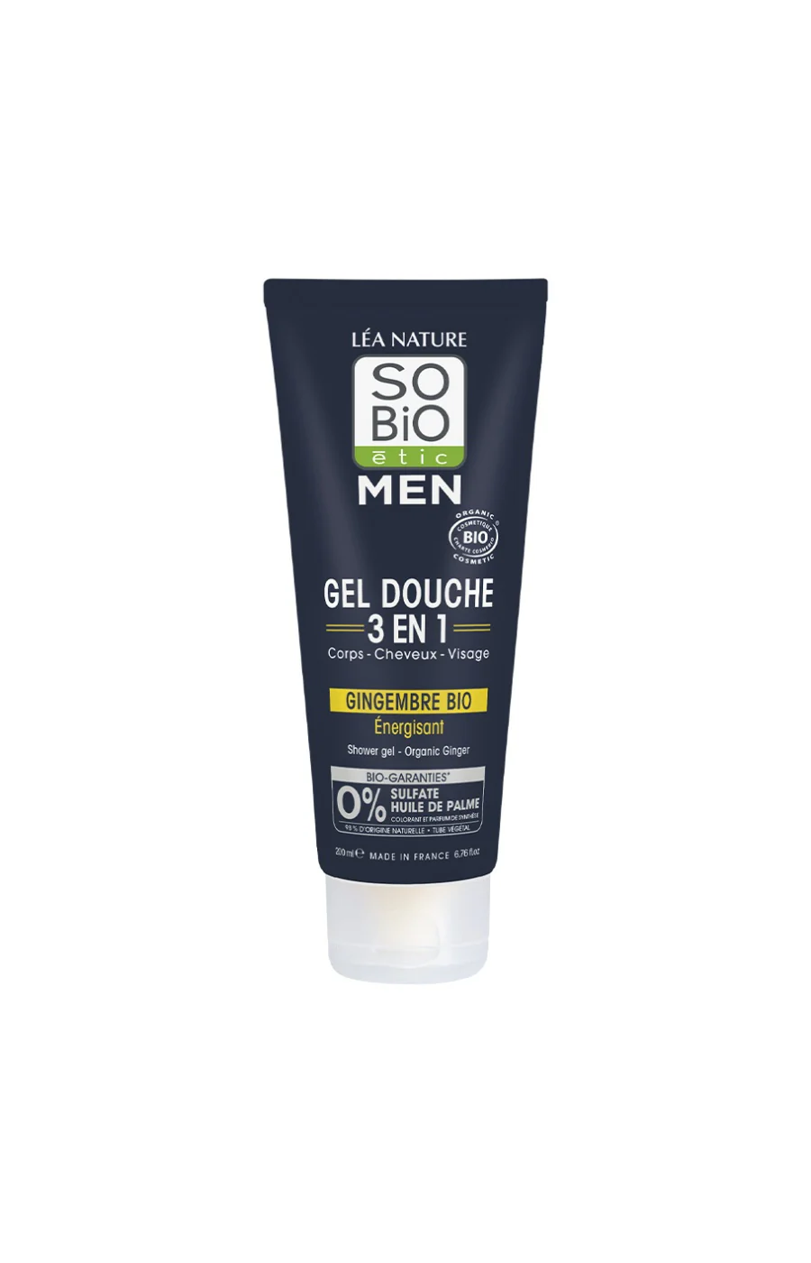 Gel douche 3-en-1 énergisant bio - Gingembre bio - Visage, corps & cheveux - 200 ml - Homme