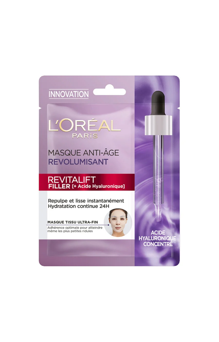 Masques en tissu revolumisants anti-rides - Acide hyaluronique - Revitalift Filler - Visage - 3 unités
