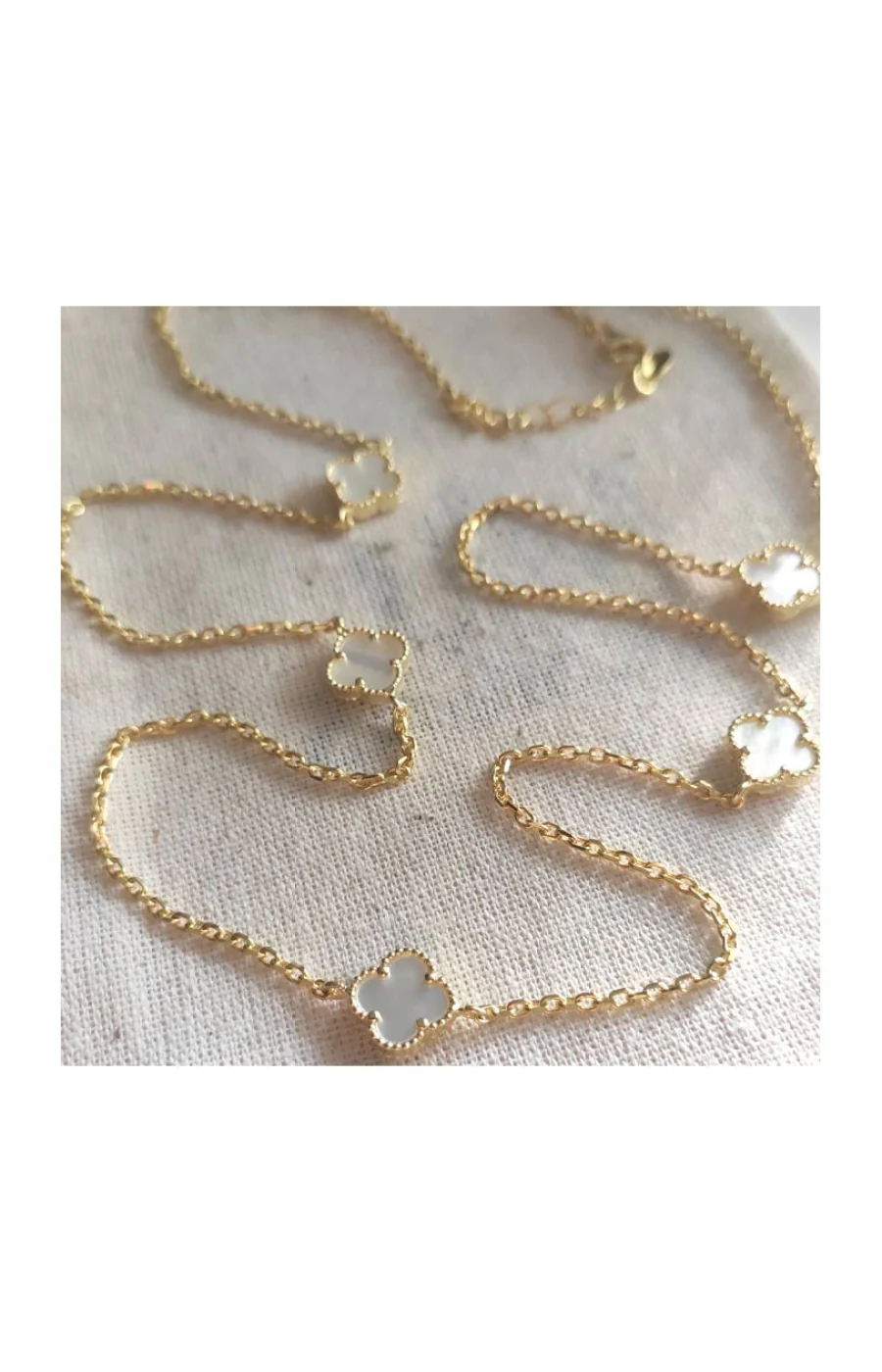 Collier - Argent 925/000 plaqué or, nacre blanc & zircon