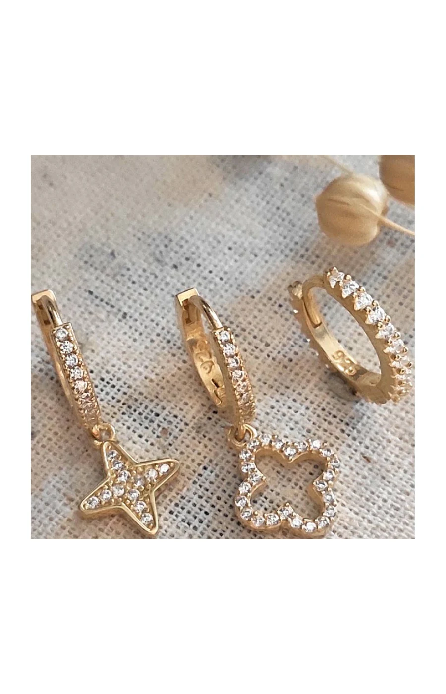 Set boucles d'oreilles - Argent 925/000 plaqué or & zircons