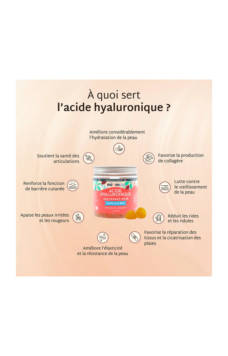 Cure gummies acide hyaluronique - Pêche - Sans sucres - 3 mois - Image 4