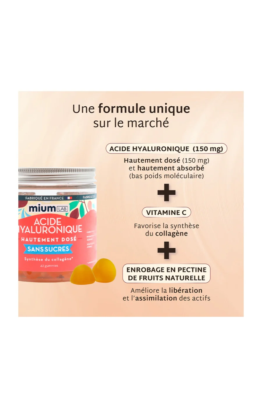 Gummies acide hyaluronique - Pêche - Sans sucres - 21 jours - Image 3