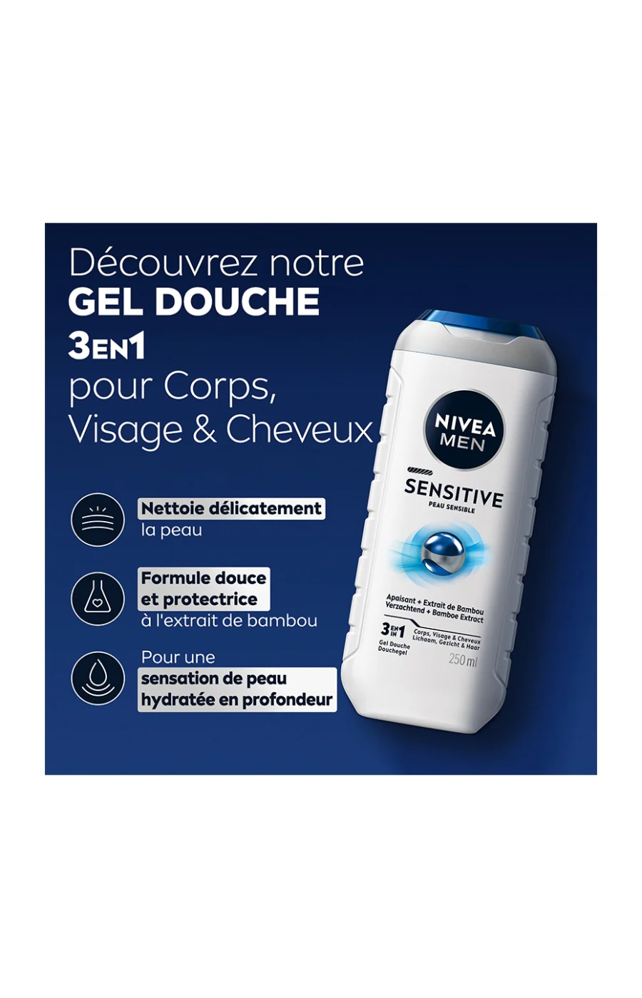 Gel douche aux extraits de bambou - Peaux sensibles - Homme - 250 ml - Image 3