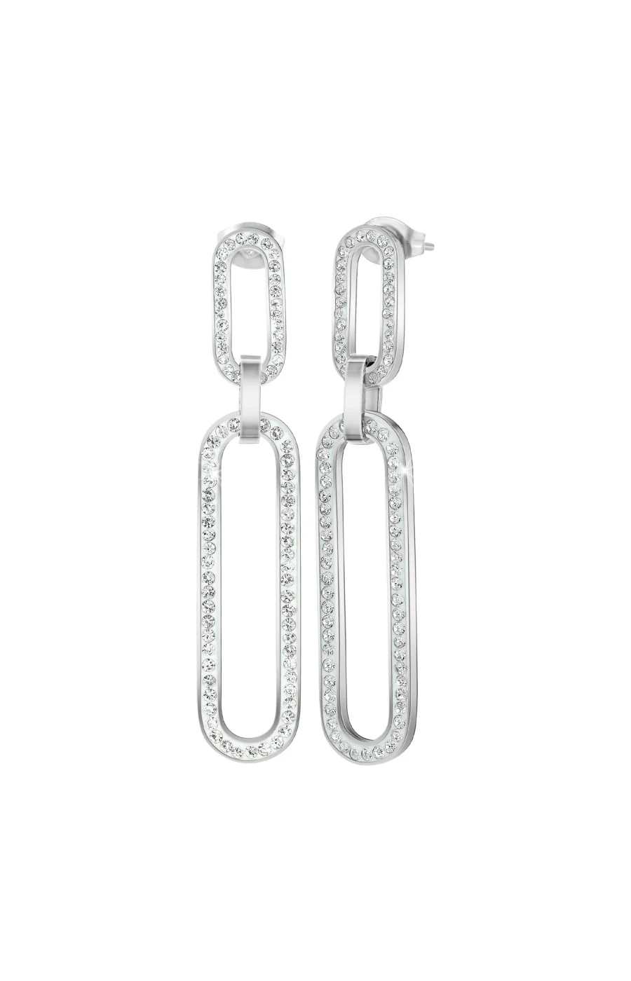 Boucles d'oreilles - Acier inoxydable & cristaux - Argenté