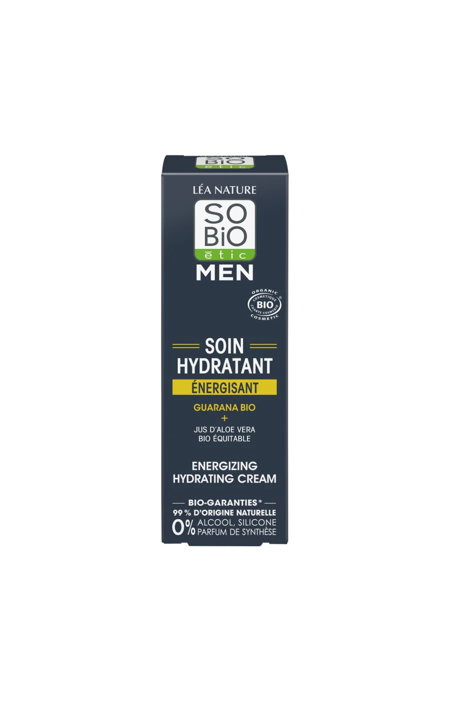 Soin hydratant énergisant bio - Guarana & aloe vera - Visage - Homme - 50 ml