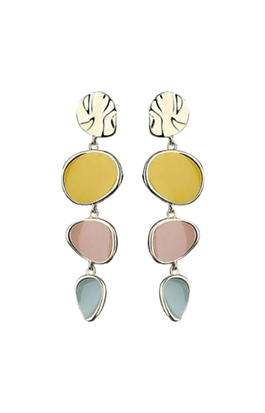 Boucles d'oreilles - Alliage doré - Jaune, rose & bleu