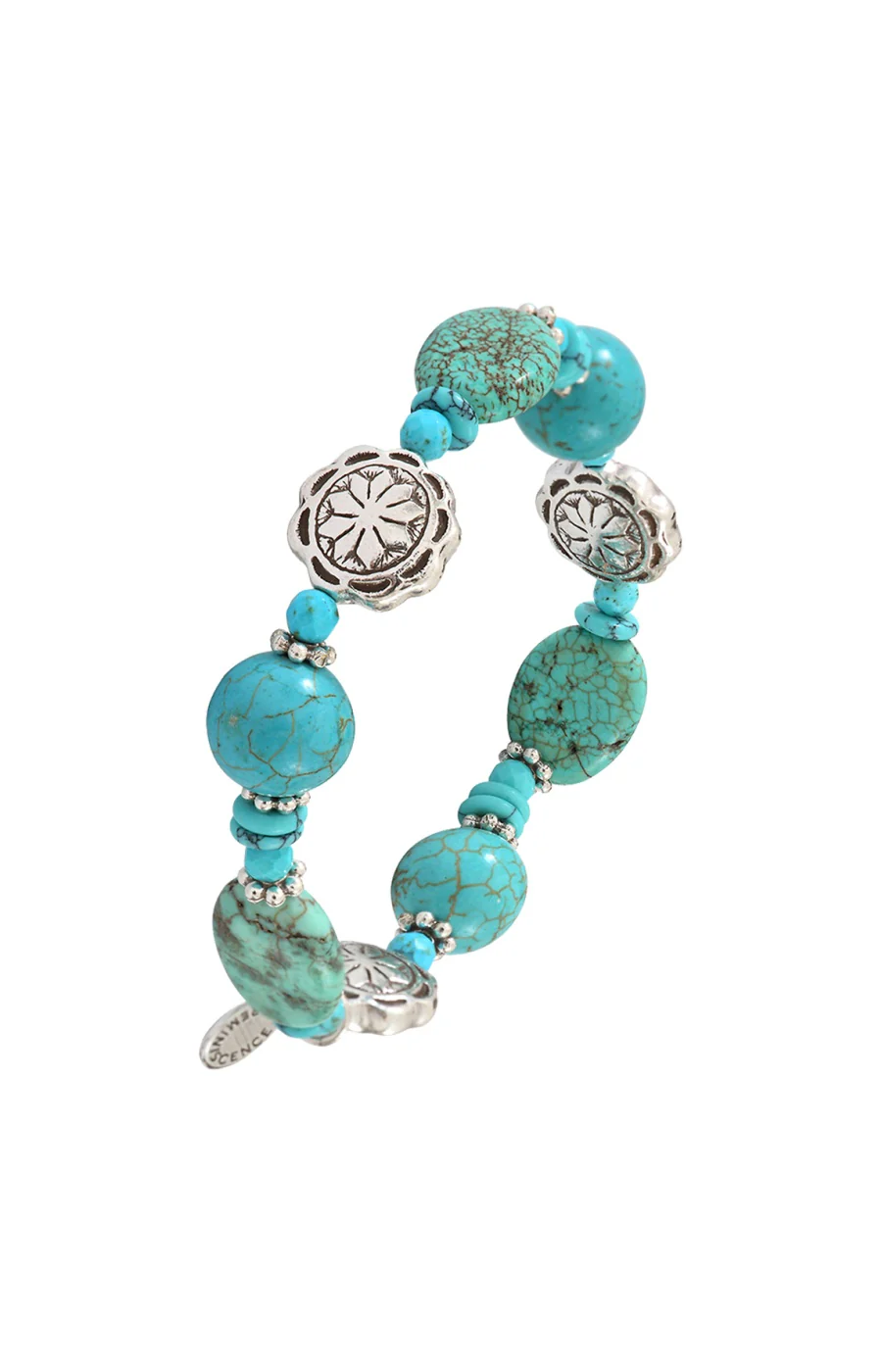 Bracelet Médaillons Ethnic - Métal argenté & howlite - Image 2