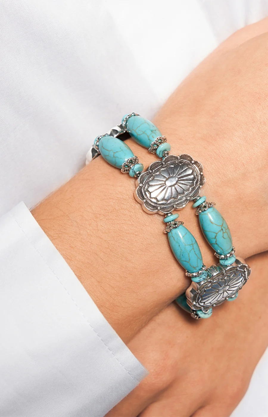 Bracelet motifs Ethnic - Métal argenté & howlite - Image 3