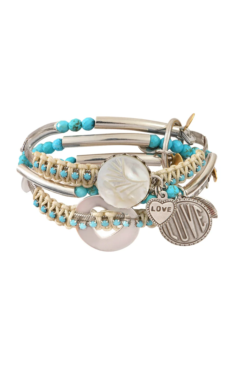 Bracelet cœur Ibiza - Métal argenté, cristal & howlite - Image 2