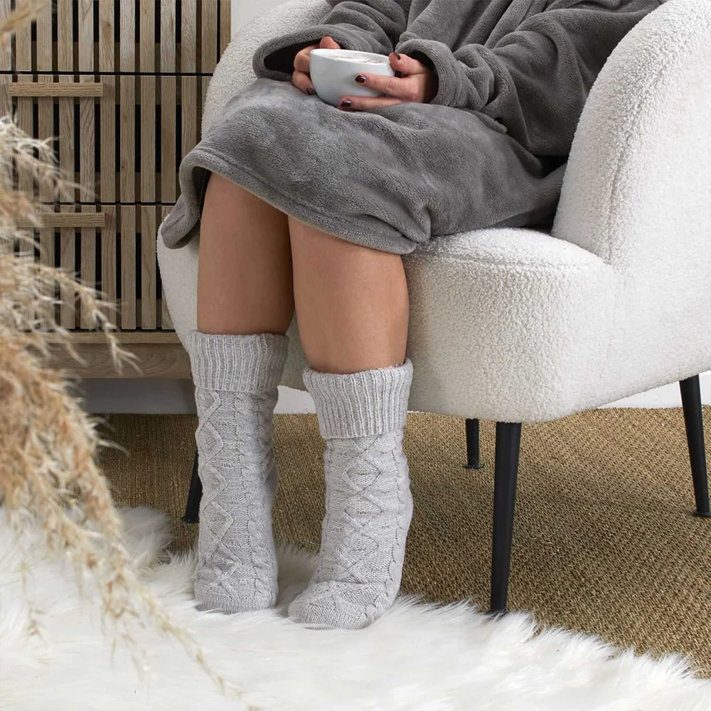 Chaussettes en laine tressée - Gris - Image 3