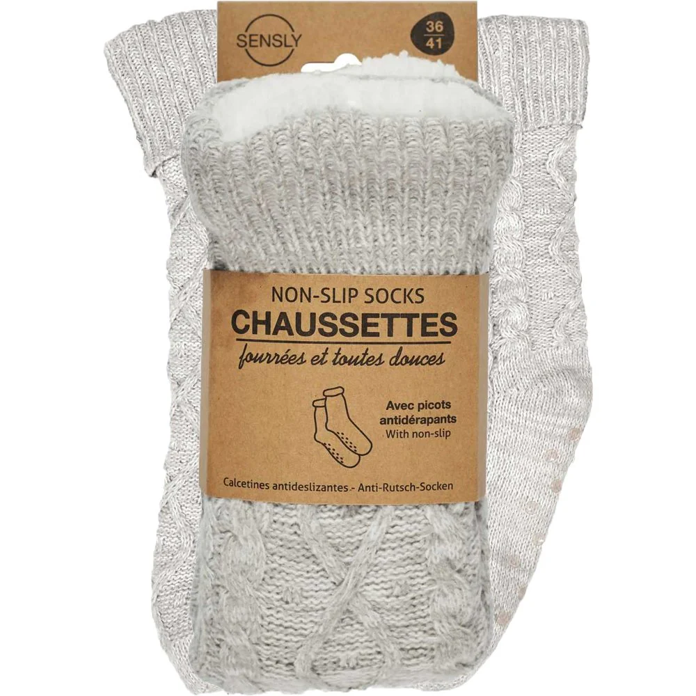 Chaussettes en laine tressée - Gris - Image 4