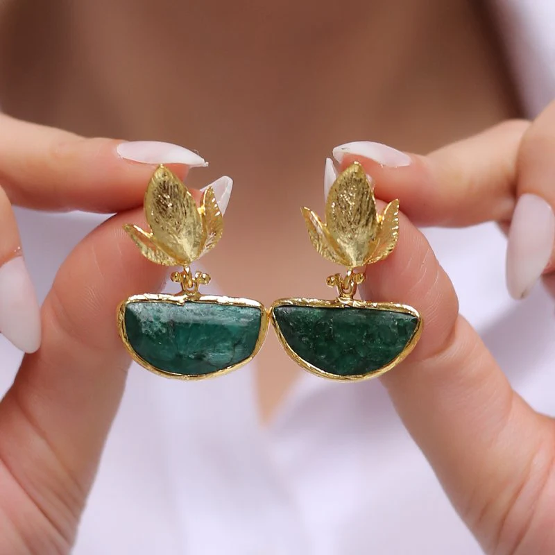 Boucles d'oreilles - Laiton plaqué or & agate