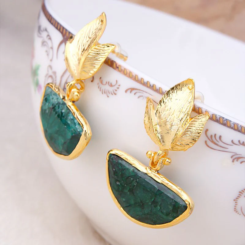 Boucles d'oreilles - Laiton plaqué or & agate - Image 2
