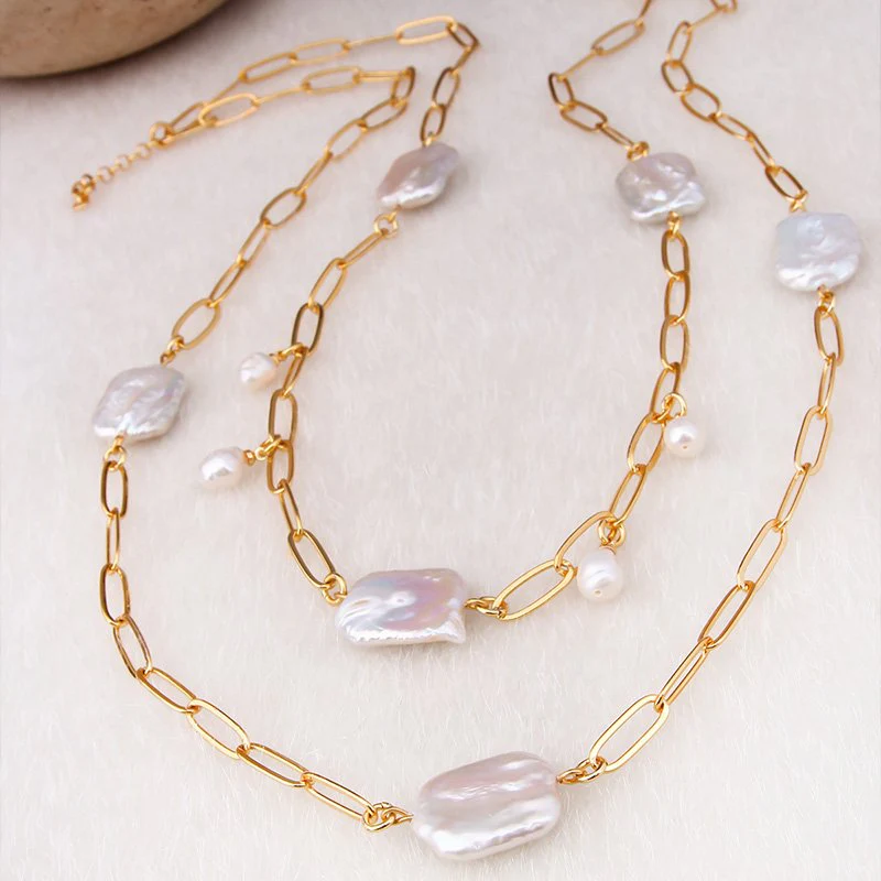 Collier - Laiton plaqué or, perle & nacre - Image 2