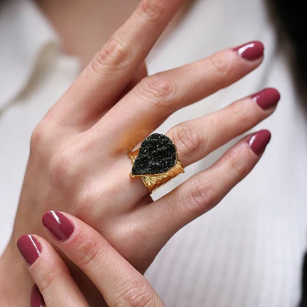 Bague - Laiton plaqué or & quartz - Image 2